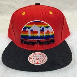 Denver Nuggets Hat Snap Back Red Black Mitchell & Ness NBA Retro HWC Adjustable
